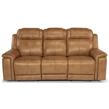 Casual Lay-Flat Power Reclining Sofa with Power Headrest and Lumbar